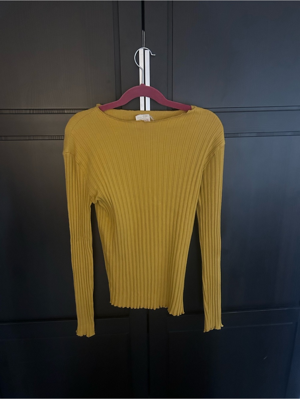 Zara Ribbed Long-Sleeve Top in Mustard
